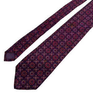 Liberty Of London Mens 100% Silk Tie Purple Red Geometric Pattern Made In USA